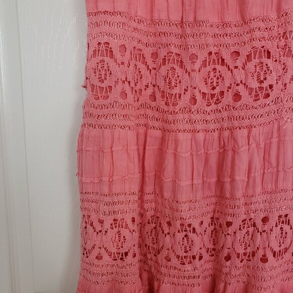 Now & Then Crochet Maxi Skirt Cotton Prairie Boho Pink Pull On Womens Size Large - Picture 8 of 11